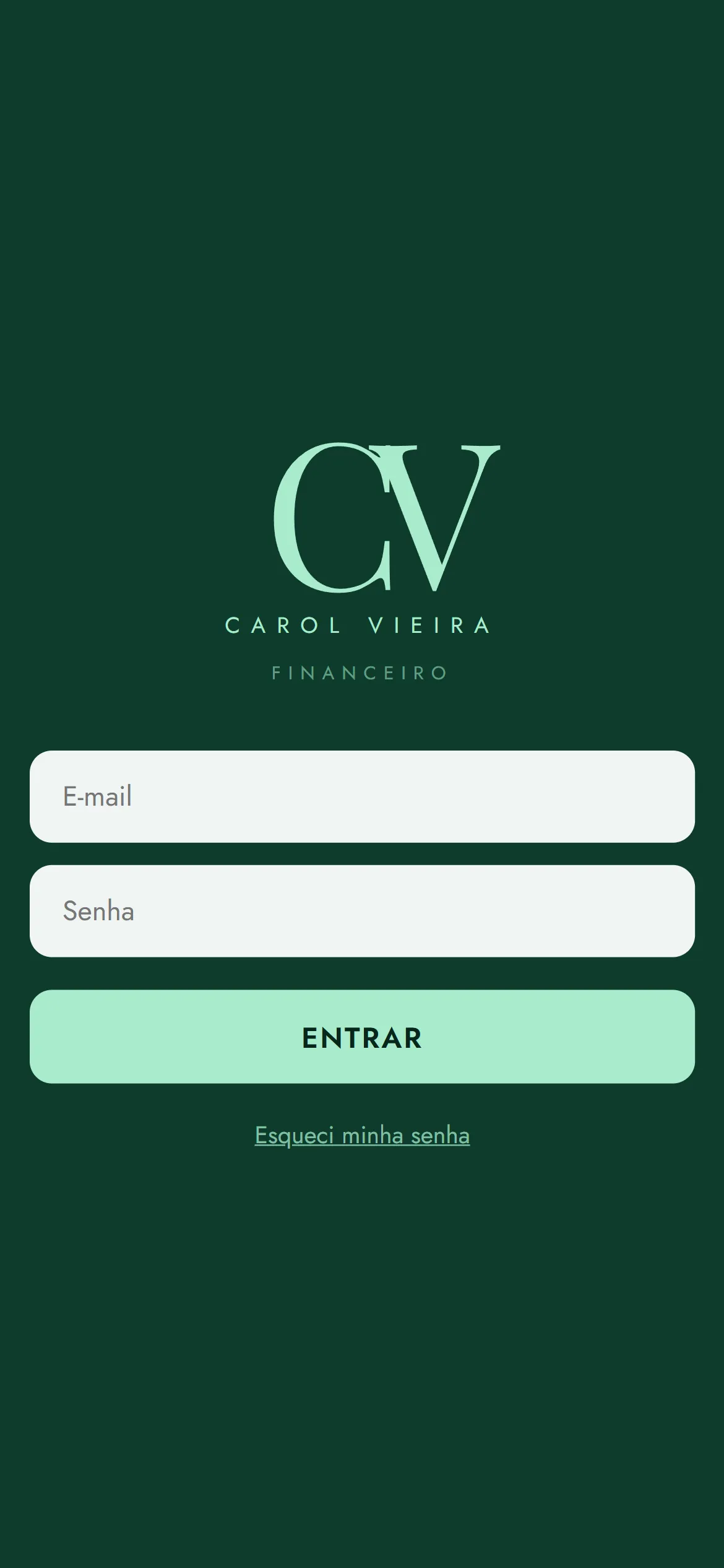 Tela de login do aplicativo no celular, com monograma e nome da marca.