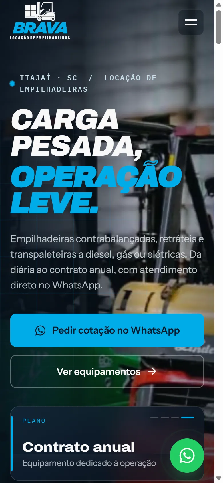 Página da Brava Empilhadeiras aberta em um celular